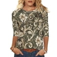 thumbnail image 2 of Jsaierl 3/4 Sleeve Tops for Women Plus Size Round Neck Shirts Trendy Floral Ladies Blouses Soft Elegant T-shirts Top S-2XL, 2 of 5