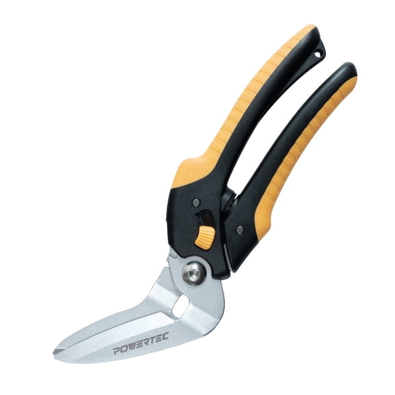 POWERTEC 8-1/2" Heavy Duty Scissors – Curved Serrated Blade Multipurpose Cutter with Wire Cutting Notch (1mm), Serrated Shear Blade for Carpet, Cardboard, Leather, Upholstery, Gardening & DIY (72395N
