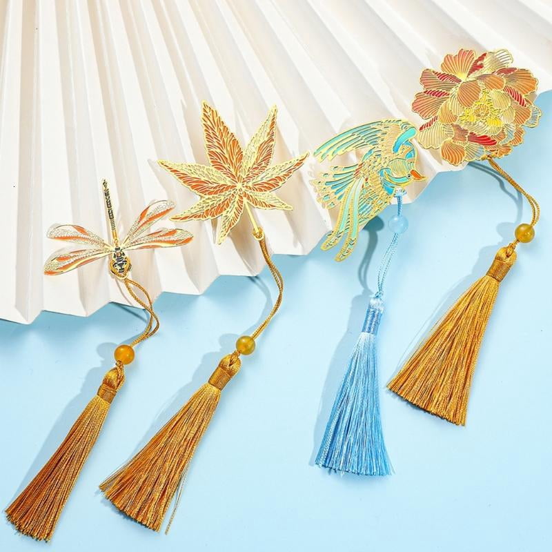 CEORPER 4Pcs Hollow Leaves Engraved Bookmarks Novel Fiction Page Marker with Tassels