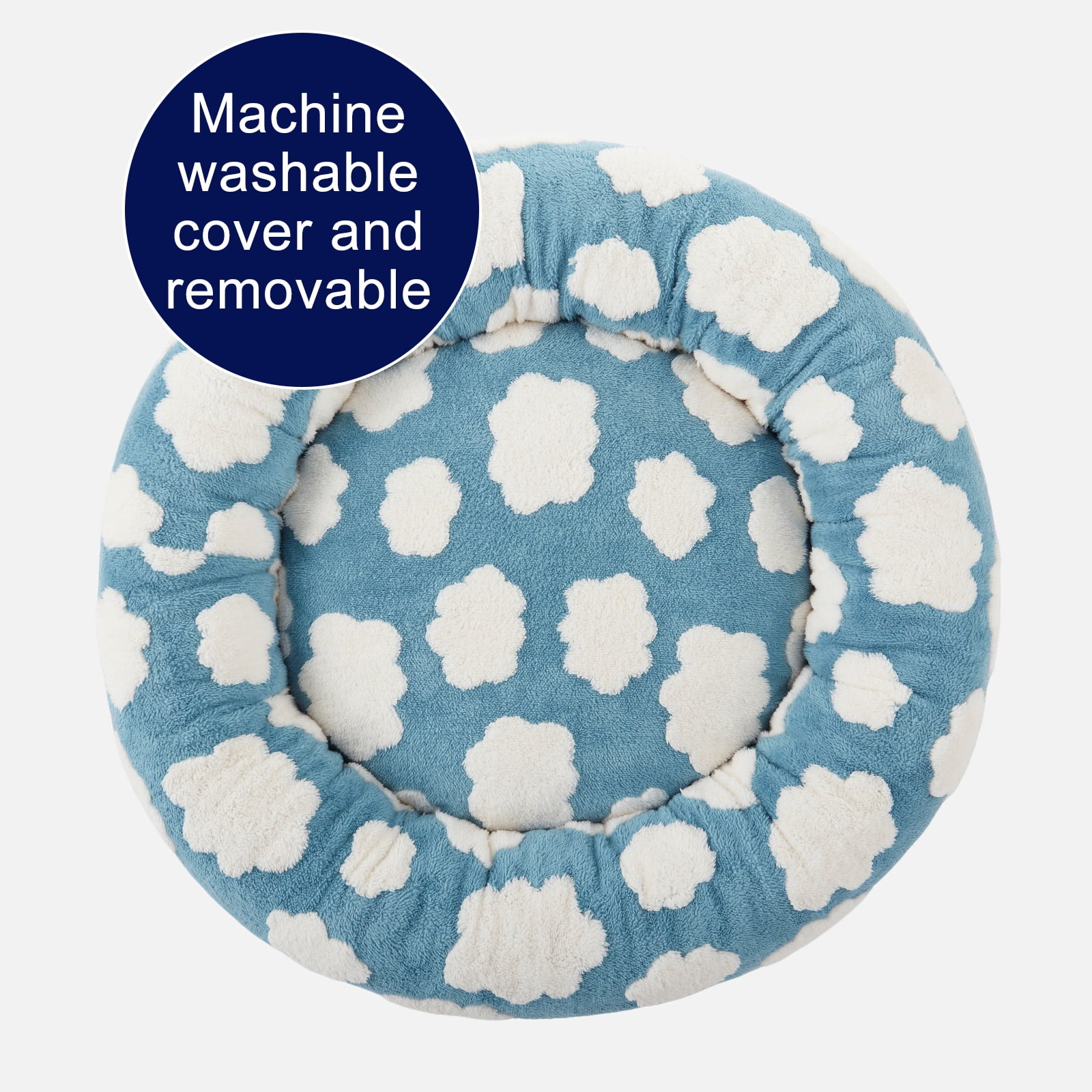Donut Dog Bed Medium, Calming Round Pet Bed for Dogs and Cats, Washable Jacquard Plush Cover with Non-Slip Bottom, Indoor Cat Bed, Blue, 36"x36"x10"