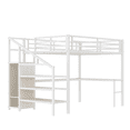 thumbnail image 5 of Tcbosik Queen Size Metal Loft Bed with Charging Station and LED Light, Writing Desk, Open Shelves and Storage Wardrobe, Bed Frame for Small Space, White, 5 of 9