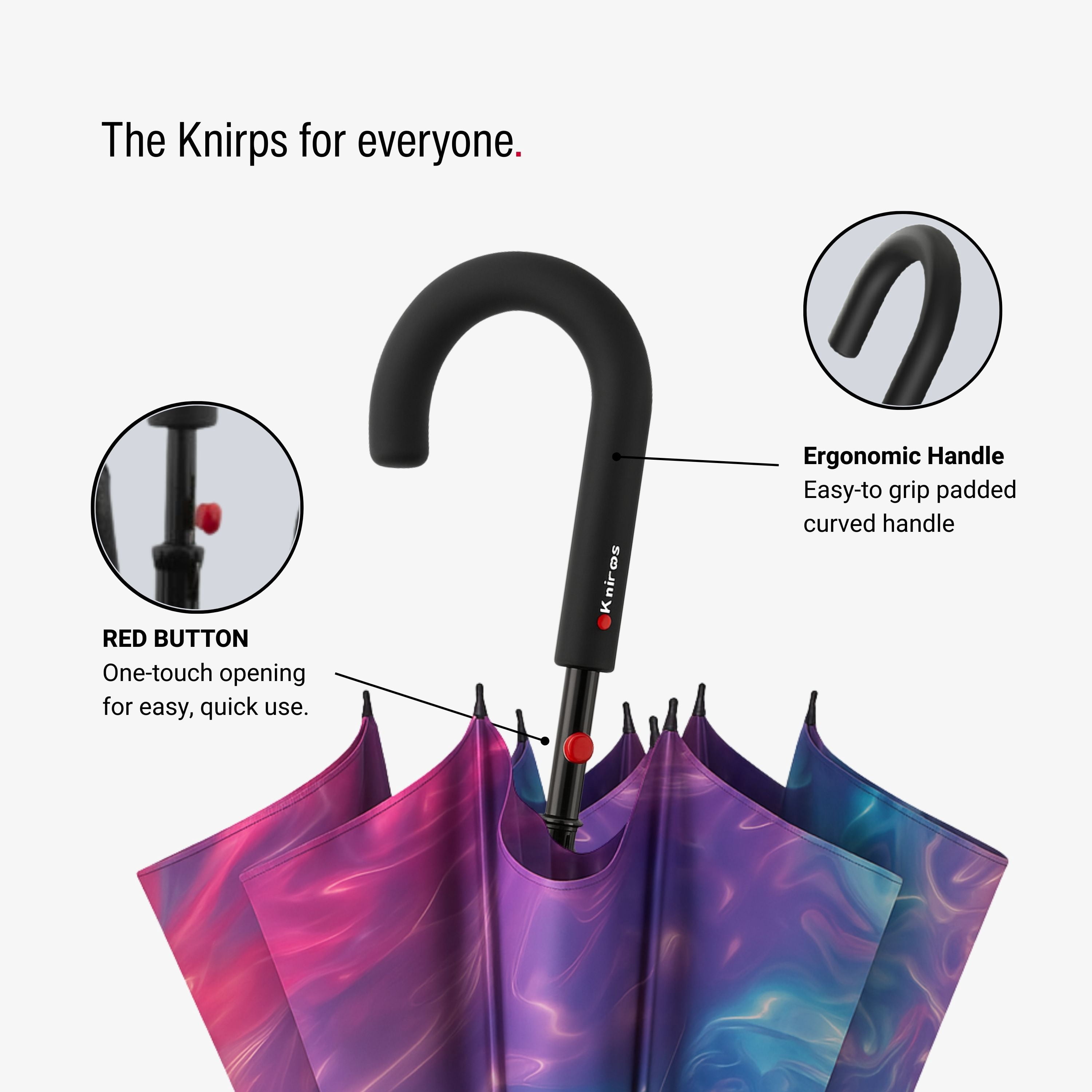 Knirps A.760 Curved Handle Rain Umbrella for Adults in Imagine – 42" Windproof Automatic Open Canopy, Ultra Lightweight Steel Aluminum Frame with Large Button, Rounded Tips, Polyester Case Included