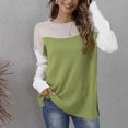 thumbnail image 5 of XPMWRP Women's Casual Round Neck Color Block Fashion Sweater Side Split Hem Long Sleeve Loose Ribbed Blouse Tunic Tops Knit Sweater Green S, 5 of 7