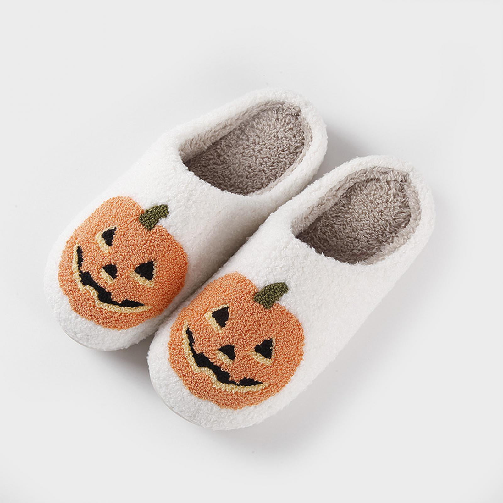 Pumpkin Halloween Slippers Soft Winter Slipper for Travel Women Men Everyday 37 to 38