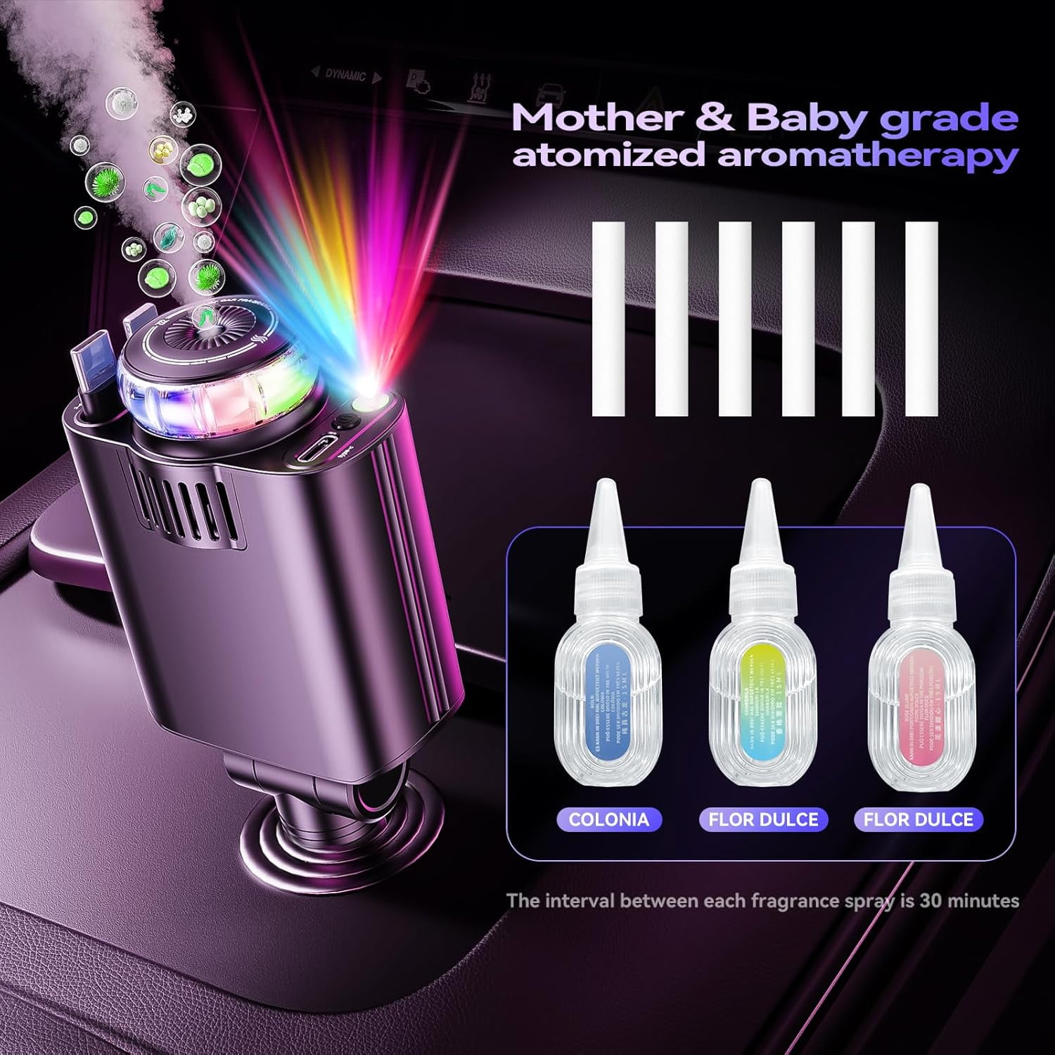 5 in 1 Retractable Car Charger with Aromatherapy and Starlight, USBC Car Charger Adapter, 69W Fast Charging Cars Phone Chargers, Cars Air Freshener Compatible for iPhone 16 15 14 13 12