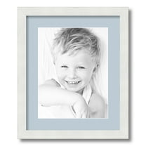 ArtToFrames 14x17" Matted Picture Frame with 10x13" Single Mat Photo Opening Framed in 1.25" Satin White Frame and 2" Baby Blue Mat (FWM-3966-14x17)