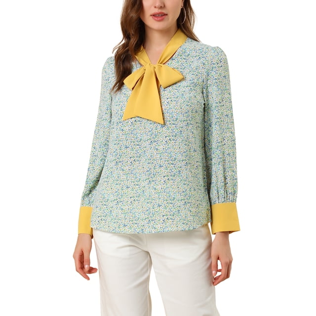 INSPIRE CHIC Blouse à Manches Longues Boho à Imprimé Floral pour Femme avec Nœud, Col en V