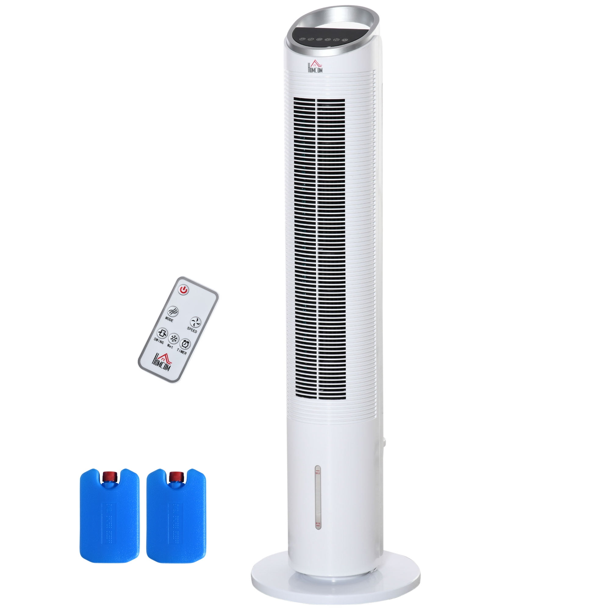 HOMCOM 40" Portable Oscillating Air Cooler Fan for Home Office, 3-In-1 Standing Ice Floor Fan with Humidifier, 3 Modes, 3 Speeds, 8H Timer, White