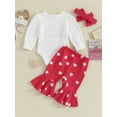 thumbnail image 4 of Suealasg Newborn Girls 3Pcs Valentine's Day Outfit Baby Girls Clothes Set Long Sleeve Letters Print Romper +Heart Print Flared Pants +Headband 3M 6M 12M 18M Infant Girls Spring Clothing, 4 of 9