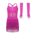thumbnail image 3 of JanJean Girls Kids 2 Piece Latin Cha Cha Dance Outfit Shiny Rhinestones Fringe Dress Outfit Performance Dress Hot Pink 8, 3 of 7