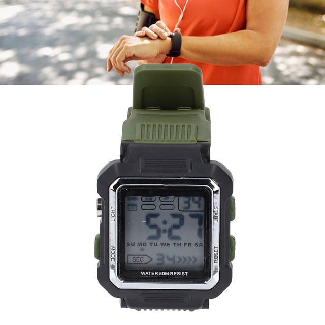 Montre de Surf pour Hommes, Montre de Sport Rétroéclairée à LED en Acier Inoxydable pour Randonnée Vert, Noir