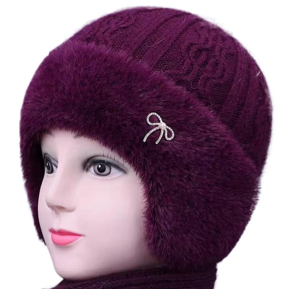 Elderly People Ladies Knitted Hat – Thermal Winter Ear-Protecting Warm Hat for Women, Middle-Aged & Senior Outdoor Cold Protection