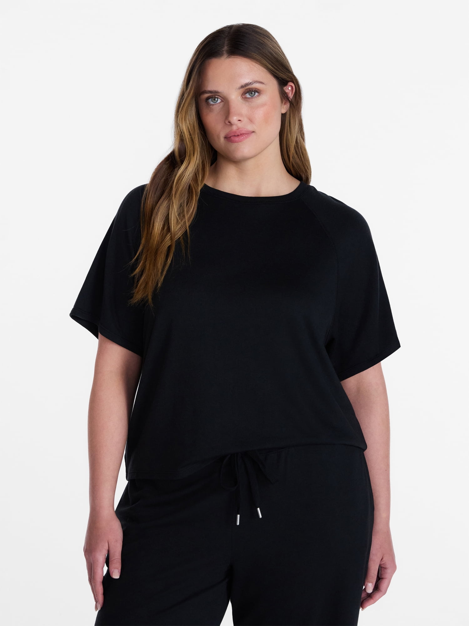 Joyspun Women's French Terry Knit Sleep Top with Short Sleeves, Sizes XS-3X