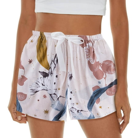 

Womens Pajama Shorts Soft Sleep Shorts Lightweight Printed Bow Elastic Waist Lounge Pj Bottoms Pink One Size