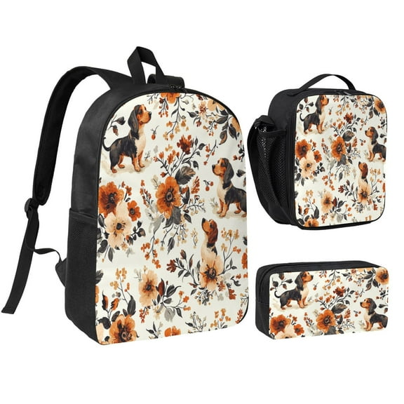 Miniature Dachshund Backpack 17 Inch Set with Lunch Bag and CaseDurableTravel Bag Combo for Work Commuting Daily Use