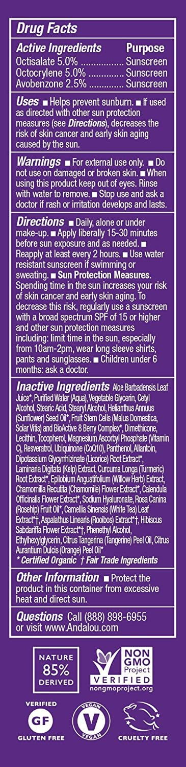 Andalou Naturals Ultra Sheer Defense Facial Lotion SPF18, 2.7 oz, 3-Pack