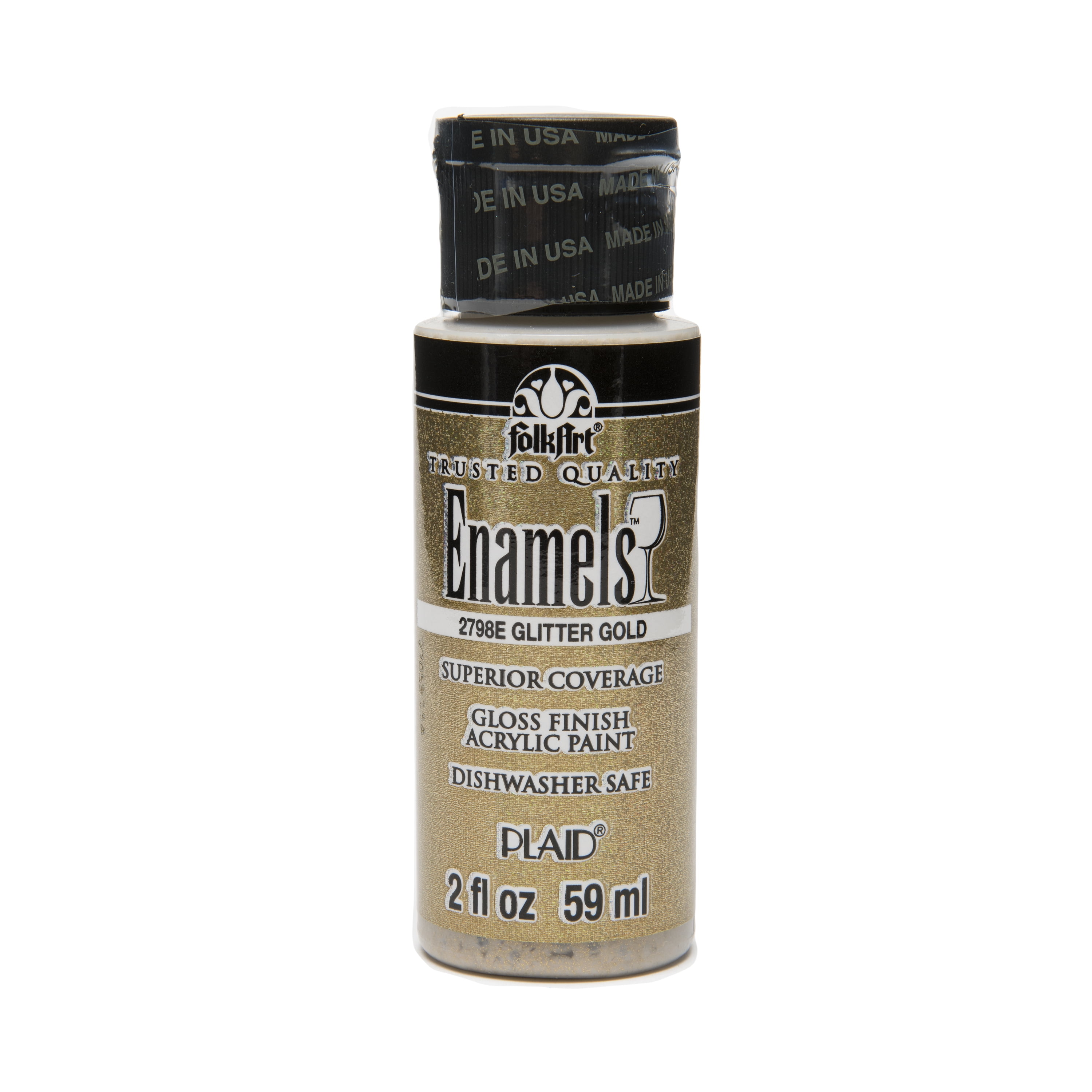 FolkArt Enamel Gloss Finish Glitter Gold Acrylic Paint, 2 Fl. Oz