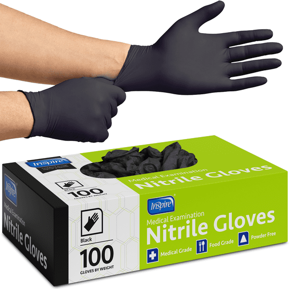 Inspire Black Nitrile Disposable Gloves | 4.5 Nitrile Disposable Safety Medical Cooking Cleaning Disposable Black Gloves | Large, 100 Count