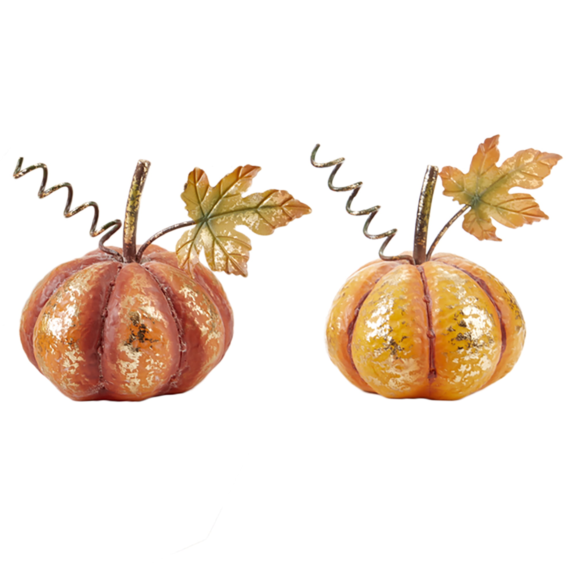 Small Pumpkin Metal Leaf Orange 4 Inch Resin Stone Harvest Figurines