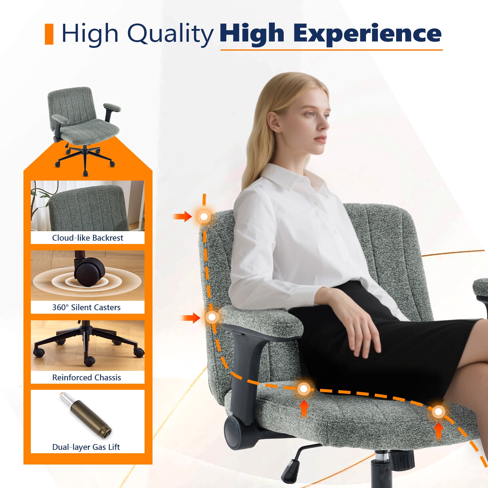 Ktaxon Office Chair with Chenille Fleece Upholstery, Flip-Top Armrest Desk Chair on Metal Star Base, Adjustable Height & Quiet Casters for Home Study Green
