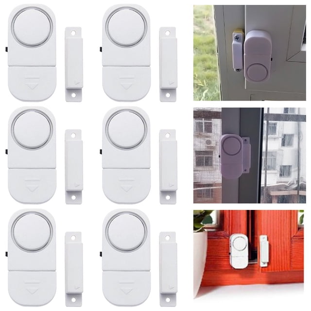 6Pcs Wireless Door And Window Entry Alarm Set Battery Operated Door Window Burglar Alarm Alert Burglar Security Device System for Home Offices Garages