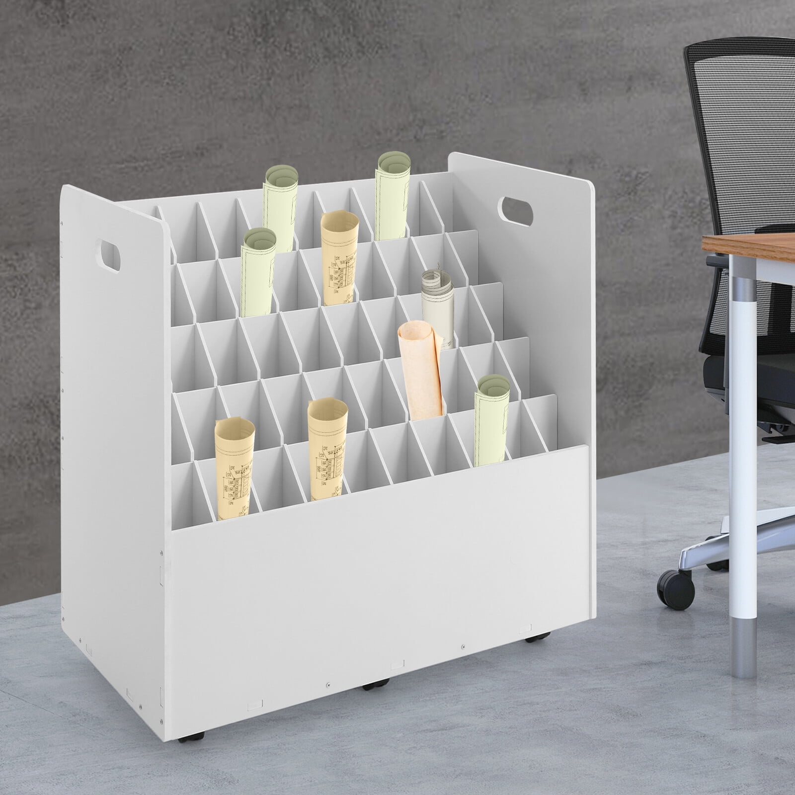 Miumaeov 50-Slots Roll File Holder Drawings Plans Blueprints Storage Organizer Movable Roll File Cart