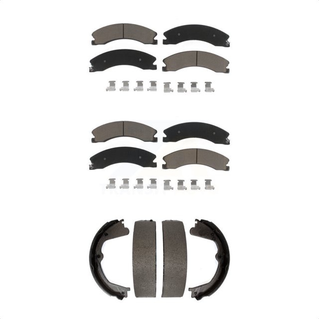 Transit Auto Front Rear Ceramic Brake Pads and Parking Shoes Kit for Car Chevrolet GMC Silverado 2500 HD Sierra 3500 Suburban Coil Style Spring KCN-100046