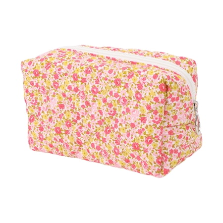 1 Pc Women Portable Floral Quilting Cosmetic Bag for Travel Vacation Gym Red Cotton