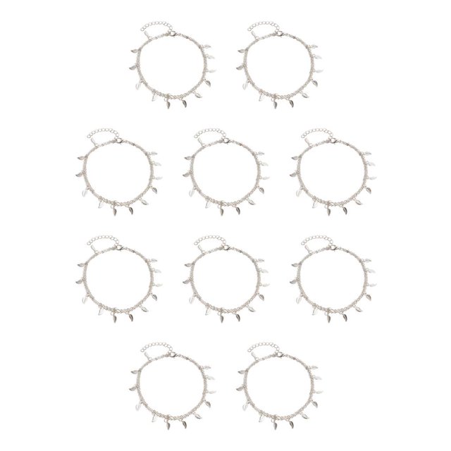 Guardurnaity Tobilleras Cuentas redondas Hoja Pie Joyas Pulseras de tobillo para niñas adolescentes Plata Type1 NO1