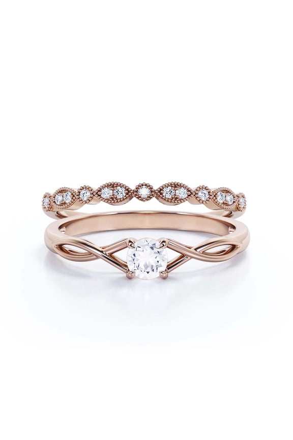 Infinity Loop Minimalist 1.00 Carat Round Cut Diamond Moissanite Engagement Ring, Twisted Wedding Band in10k Solid Rose Gold, Gift For Her, Promise Ring, Anniversary Gift, Bridal Set, Matching Band