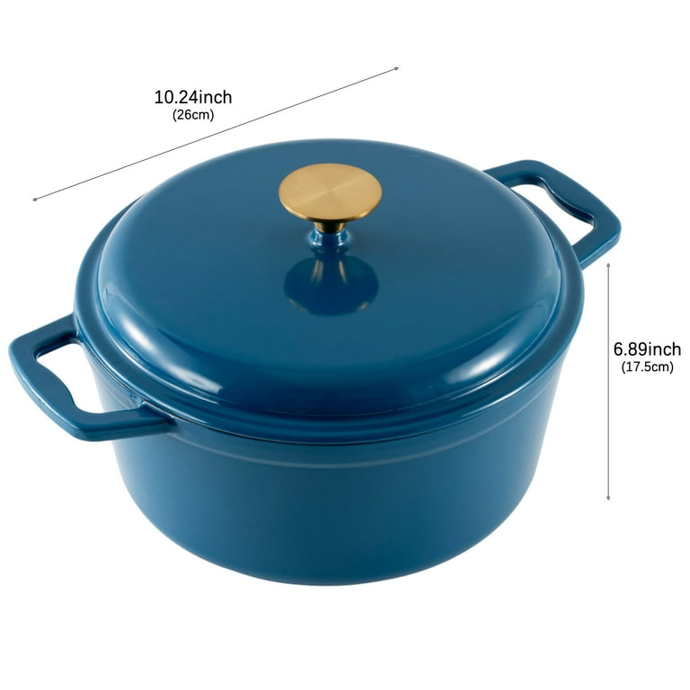 Mainstays 4.75QT Non-Stick Cast Iron Enamel Pot, Blue, Easy