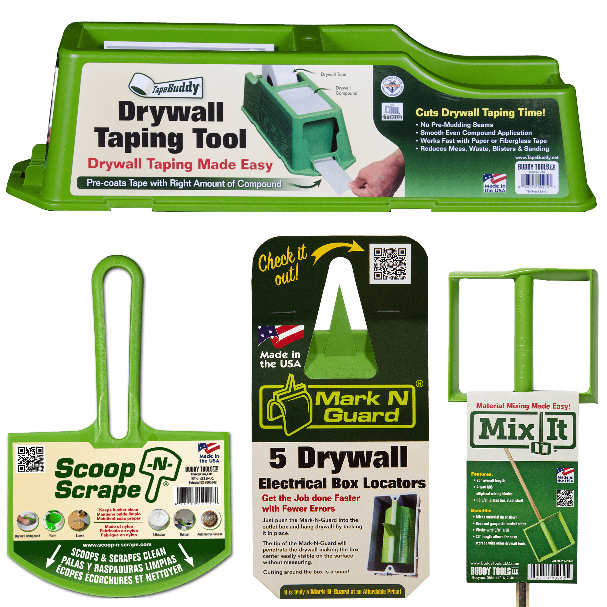 4 in 1 Drywall Kit by Buddy Tools Includes TapeBuddy, MarkNGuard