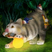Molumo Solar Cat Garden Statue, Cat Stepping LED Lights Ball Playing with Gnomes Waterproof Resin Lawn Ornament for Outdoor, Yard, Patio Decoration and Housewarming Gift