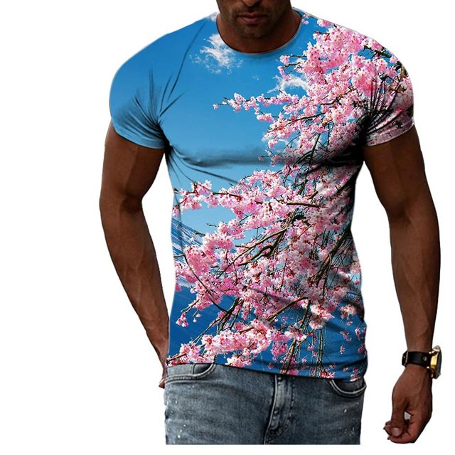 Nouveaux T-Shirts Graphiques Sakura d'Été pour Unisexe Mode Décontractée Motif Floral Manches Courtes Col Rond Imprimé Tendance Mode Urbaine