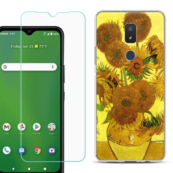 Slim-Fit TPU Fashion Phone Case for Cricket Icon 3, with Tempered Glass Screen Protector, by OneToughShield ® - Sunflower