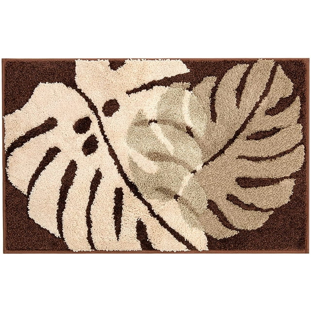 Tapis de Porte Intérieur, Tapis de Porte d'Entrée Extérieur, Absorbant Antidérapant, Lavable en Machine, Profil Bas, Imperméable (Feuille Marron)