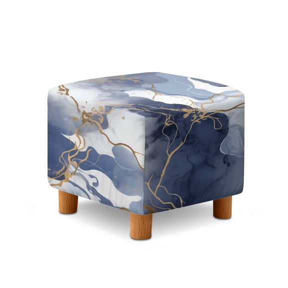 TSOVTHRID Blue Gray Marble Texture Print Ottoman Slipcover Square Machine Washable Stretch Storage Ottoman Covers Removable Footrest Stool Cover Protector for Dogs Pets