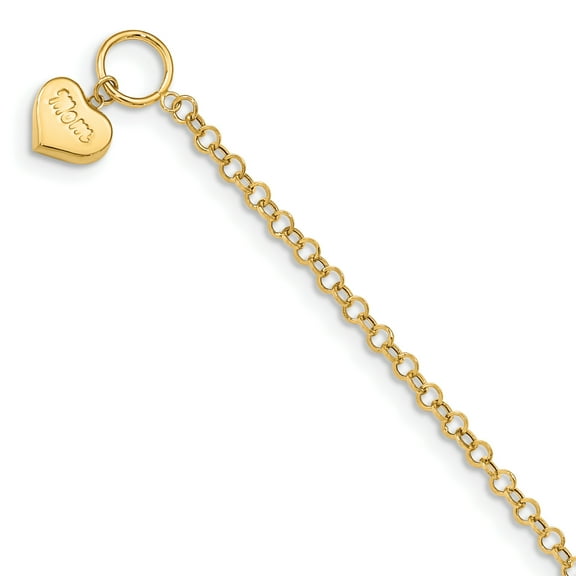 Primal Gold 14 Karat Yellow Gold Puffed Mom Heart Toggle Bracelet
