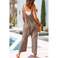 thumbnail image 4 of Womens Casual Jumpsuits Loose Overalls Summer Sleeveless Stretchy Wide Leg Long Pants Romper with Pockets Light brown L, 4 of 8