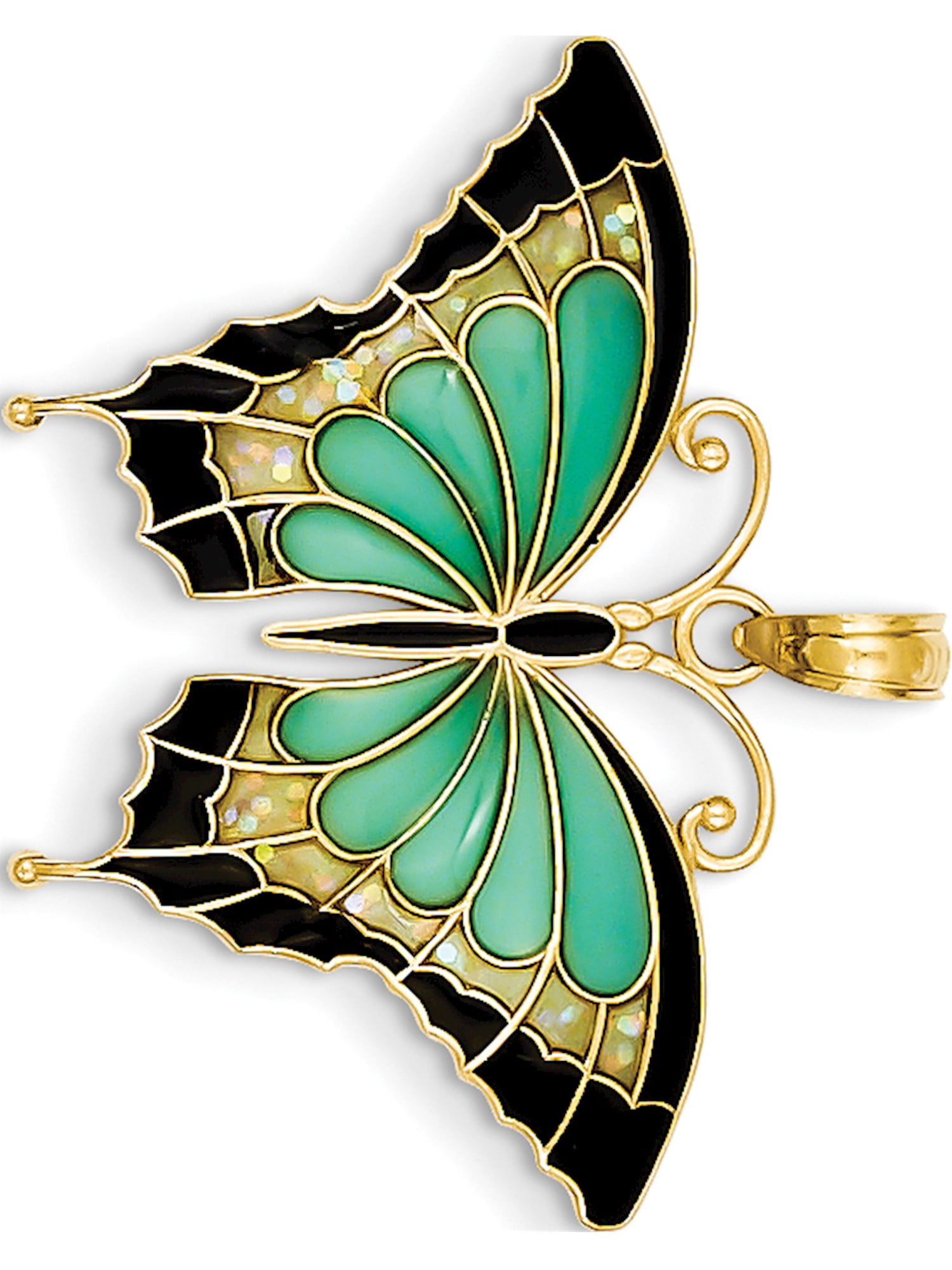 Jewelry by Sweet Pea - 14k Yellow Gold Aqua Stained Glass Wings Butterfly  with Acrylic (31x24mm) Pendant / Charm - Walmart.com