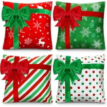 Christmas Pillow Covers 20 x 20 Inch Set of 4 Farmhouse Xmas Throw Pillow Cases Gift Box Style Red Green White Snowflake Bow Decoration for Couch Holiday Sofa Cushion Decor
