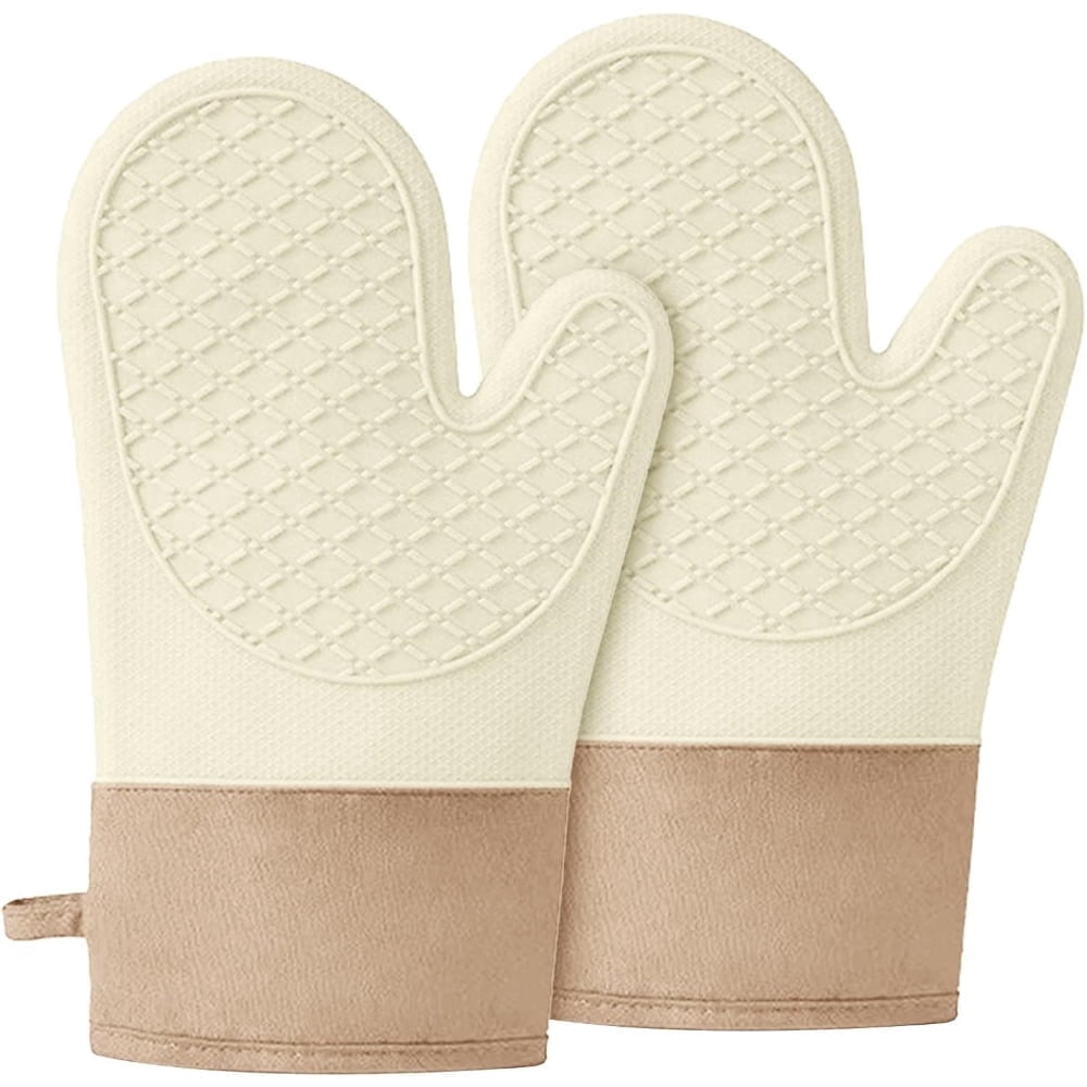 Dongw 2 Pack Silicone Oven Mitts, Heat Resistant Non-Slip Quilted Baking Gloves for Cooking Baking Grilling