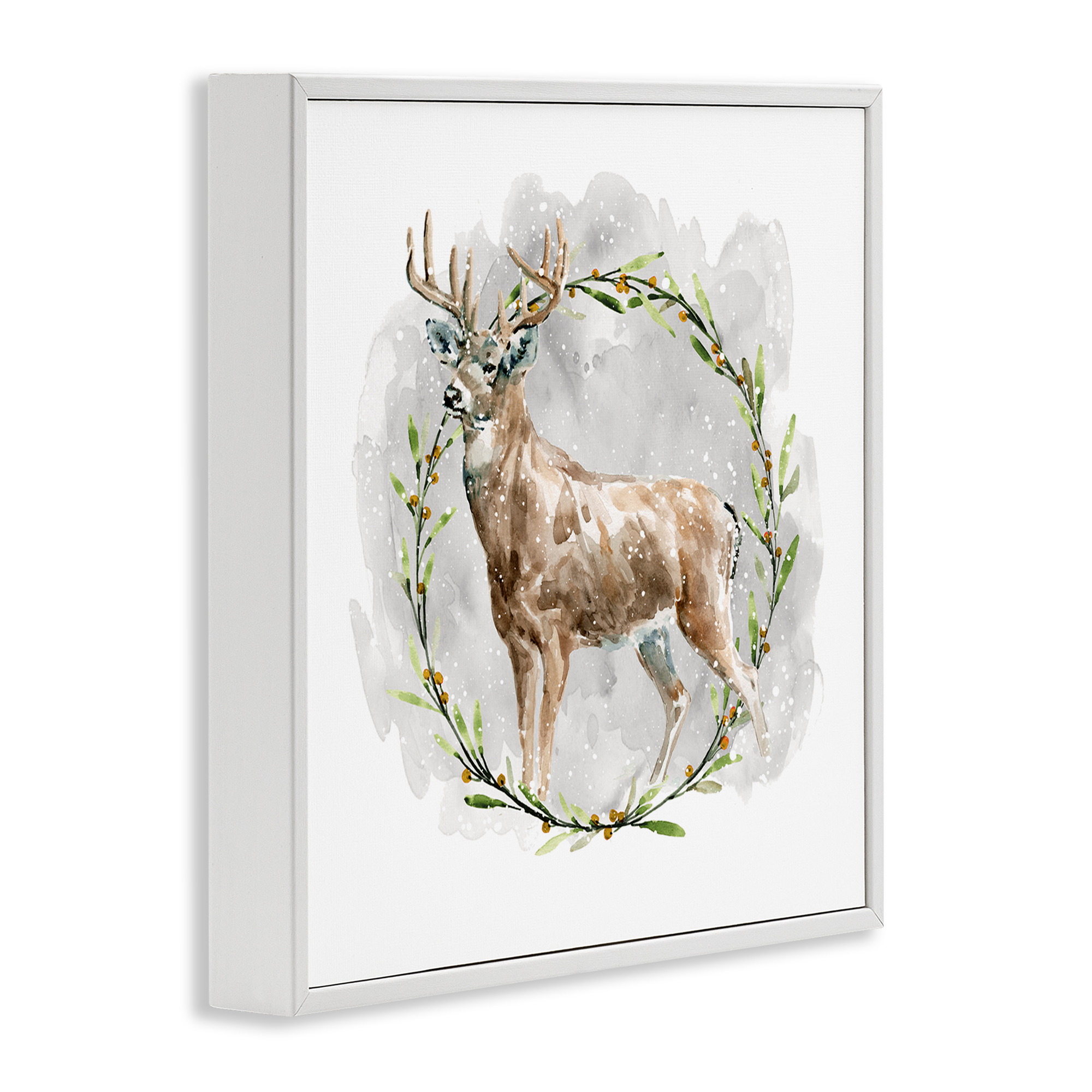 Stupell Industries Rustic Deer with Wreath Animals & Insects Painting White Framed Art Prints Wall Art, 17 x 17