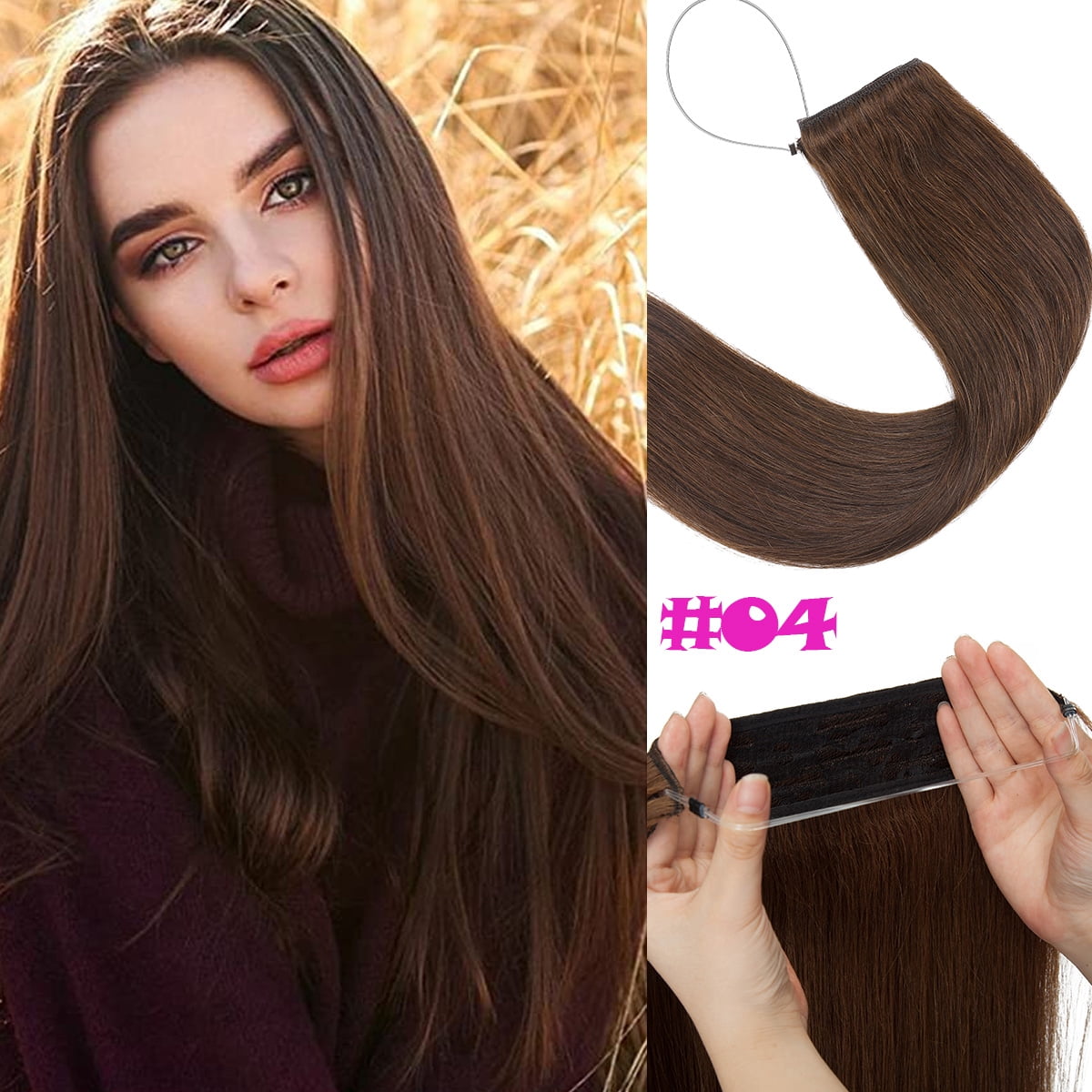 SEGO Wire Hair Extensions 100% Human Hair Straight Hair Extensions 16inch-22inch Light Blonde Highlighted Golden Blonde Invisible Wire Fish Line Hair Extensions Straight Human Hair Extensions