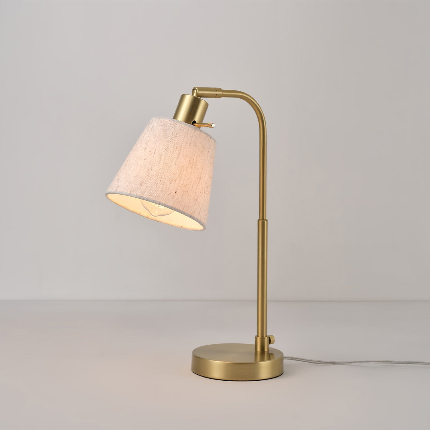 Globe Electric 16" Matte Brass Desk Lamp with White Linen Shade, Modern Style, 91006814