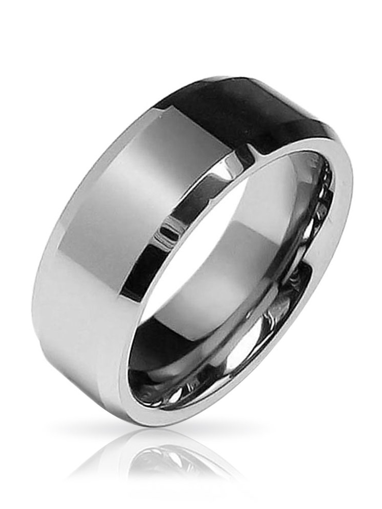 Bling Jewelry - Plain Simple Wide Beveled Titanium Black Silver Tone ...