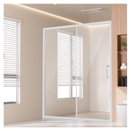 Semi-Frameless Shower Door 57.7-59 x 70 inch, Tempered Glass, Sliding Shower Enclosure, Narrow Frame, Reversible Installation, Easy Clean