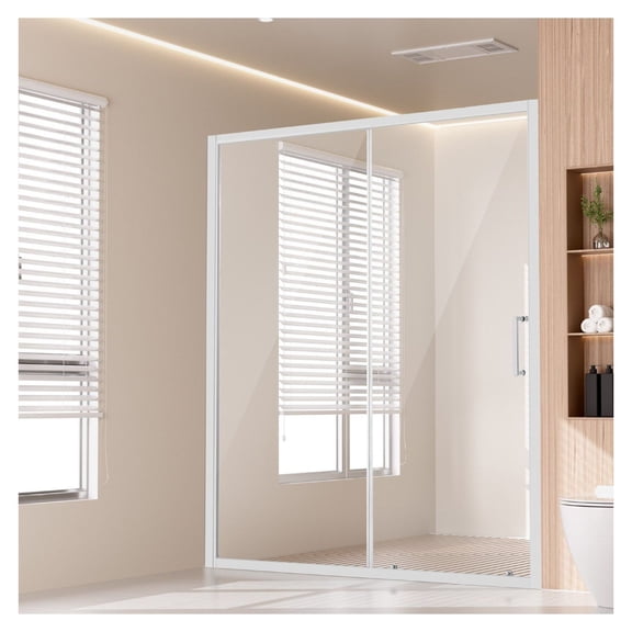 Semi-Frameless Shower Door 57.7-59 x 70 inch, Tempered Glass, Sliding Shower Enclosure, Narrow Frame, Reversible Installation, Easy Clean