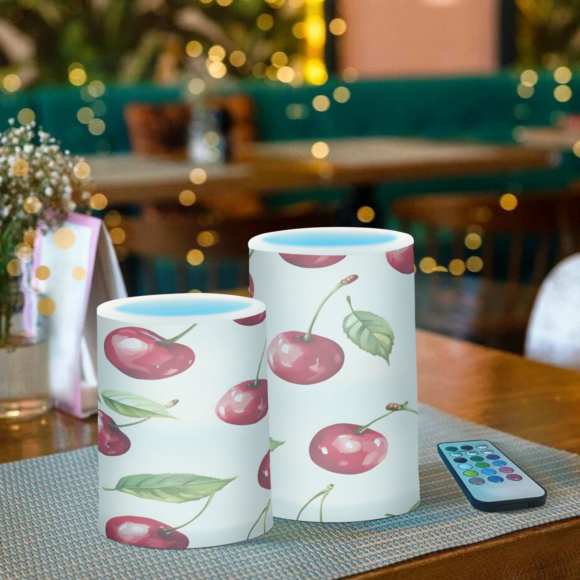 Yayeee Flameless Candles with Remote Flickering Battery Operated Multi Color Changing, Watercolor Cherry