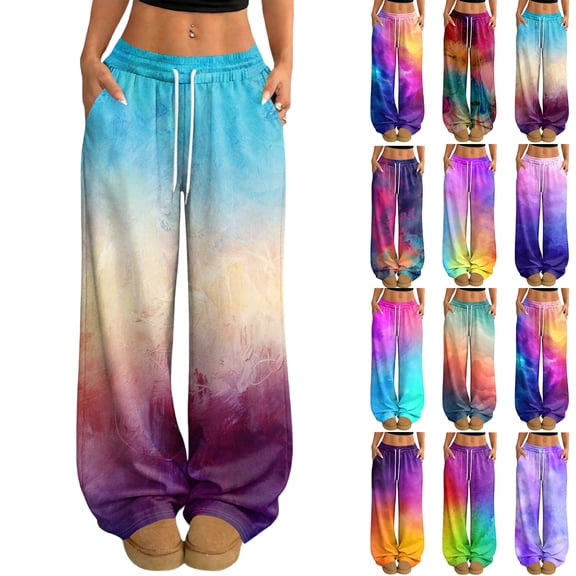 Hearthz Womens Pajamas Pants Drawstring Wide Leg Tie-Dye Gradient Women Lounge Pants Baggy Soft Comfy Lightweight Womens Sleep Pants